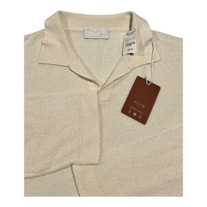 NWT FLY3 Unisex Cream Knit Polo Skipper Shirt Long Sleeve Made in Italy